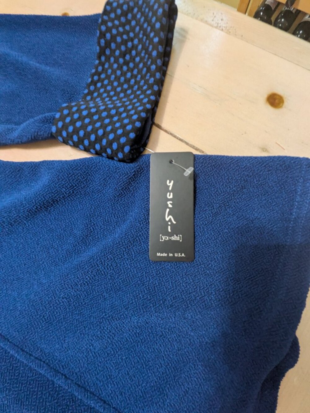 Yushi Blue Textured Swing Jacket Polka-Dot Ruffle Collar Made in USA, Size L - Picture 7 of 8